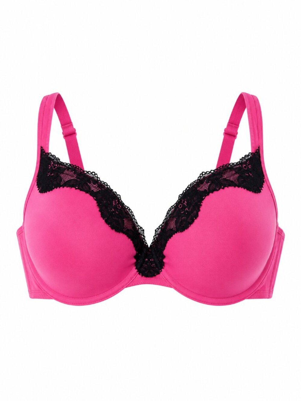 Cacique 44D Pink Black Lace T-Shirt Bra Underwire Full Coverage Plus Size